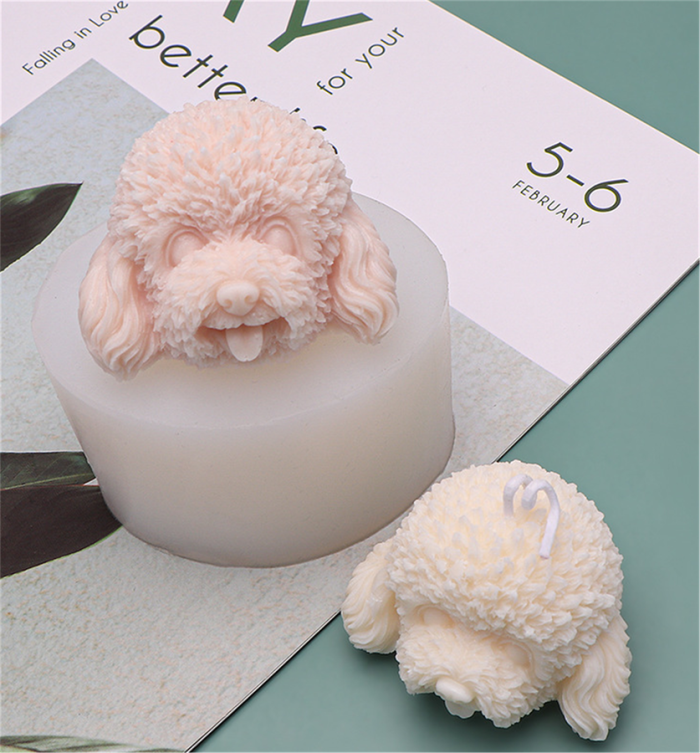 Teddy Dog Head Silicone Mold, 3D Cute Puppy-Head Candle Mold, Poodle Chocolate Fondant Mold, Animal Shape Ornaments Making Tool, Cake Baking Mold for Aroma Soap Resin Plaster Wax Craft Clay
