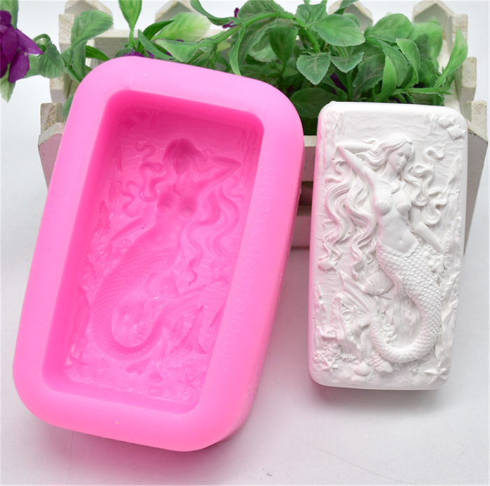 Mermaid and Fishes Soap Mold -  Large Mermaid Silicone Mold for Handmade Soaps, Lotion Bars, Bath Bombs, Wax, Crayon, Polymer Clay, Plaster of Paris