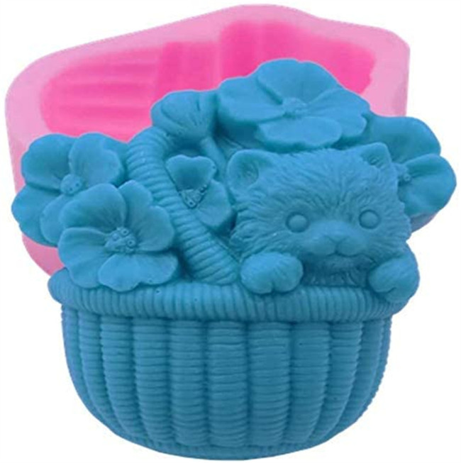 Silicone Molds Cute cat, cat in The Basket Craft Art Silicone Soap Mold, Animals Craft Molds DIY Handmade Soap Molds