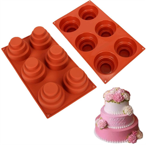 6 Cavities Mini 3 Tier Cake Silicone Pan - Multi Tiered Cupcake Mold DIY Round Cupcake Pudding Cookie Chocolate Baking Pan Nonstick Home Made Baking