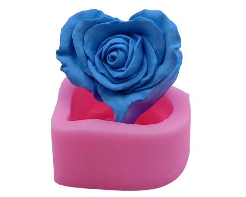 Creative Love-Shaped Silicone Candle Mold Heart Rose Aromatherapy Candle Soap Mould DIY Resin Ornaments Making Supplies 3D Rose Silicone Mold for Resin Candles soap Fondant Baking Cakes Chocolate（Random color）