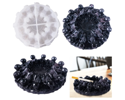Skull Ashtray Resin Mold Skull Silicone Skeletons Jewelry Storage Round Box Mold for DIY Epoxy Resin Halloween Candlestick Home Decoration
