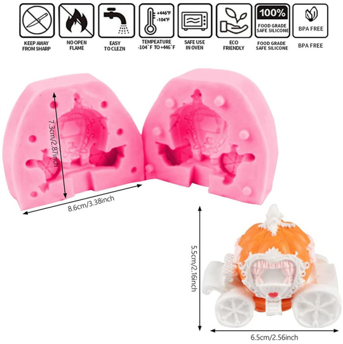 3D Pumpkin Carriage Silicone Candle Mold Fondant Wedding Cake Decorating Tools Chocolate Mould Resin Clay Soap Molds