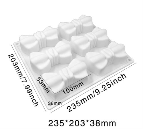 6 Cavity Bow Ties shape Fondant Silicone Cake Mold for Mousse Chocolate Candy Dessert Soap Wedding Decorating Baking Mold Cake Tools