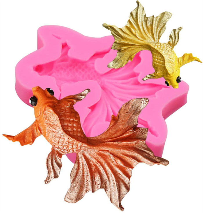 Goldfish Fondant Silicone Mold - 3D Realistic Shaped Carp Fish Sugar Craft Silicone Mold for Cake/Cupcake Decorating, Gum Paste, Polymer Clay, Soap