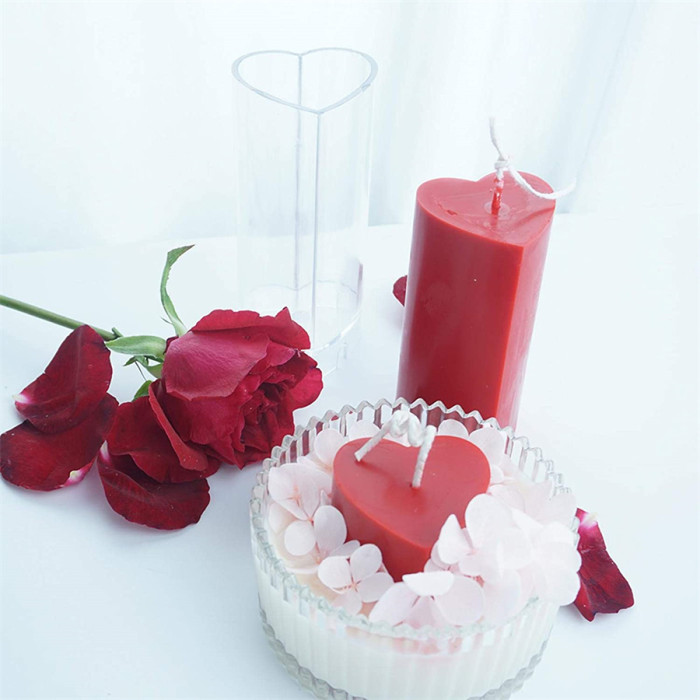 3D Columnar Love Heart Shape Candle Mold Handmade Love Scented Candle Mould Crystal Resin Mold Craft Plastic Candle Mold Plastic Pillar Candle Making Molds for Christmas