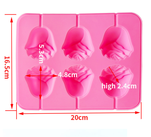 3D Flower Lollipop Mold and 20Pcs Sticks - Rose Silicone Lolly Pop Tray for Hard Candy Chocolate Gummy Jello Sucker