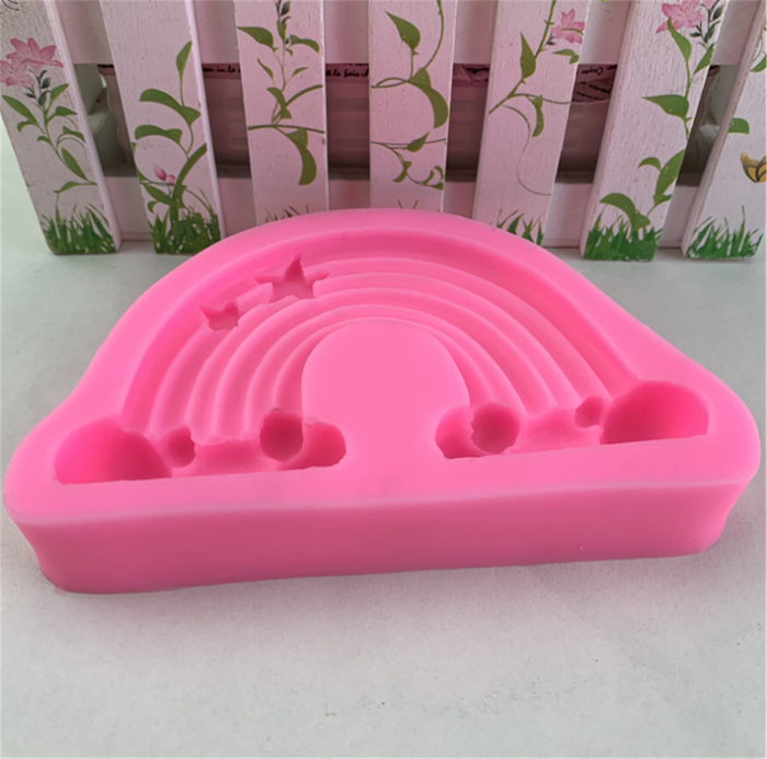 Large Size Rainbow Cake Fondant Mold, Rainbow Silicone Mold for Chocolate Gum Paste Sugar Craft Cake Topper Decoration Polymer Clay Epoxy Resin Baby Shower Party Supplies