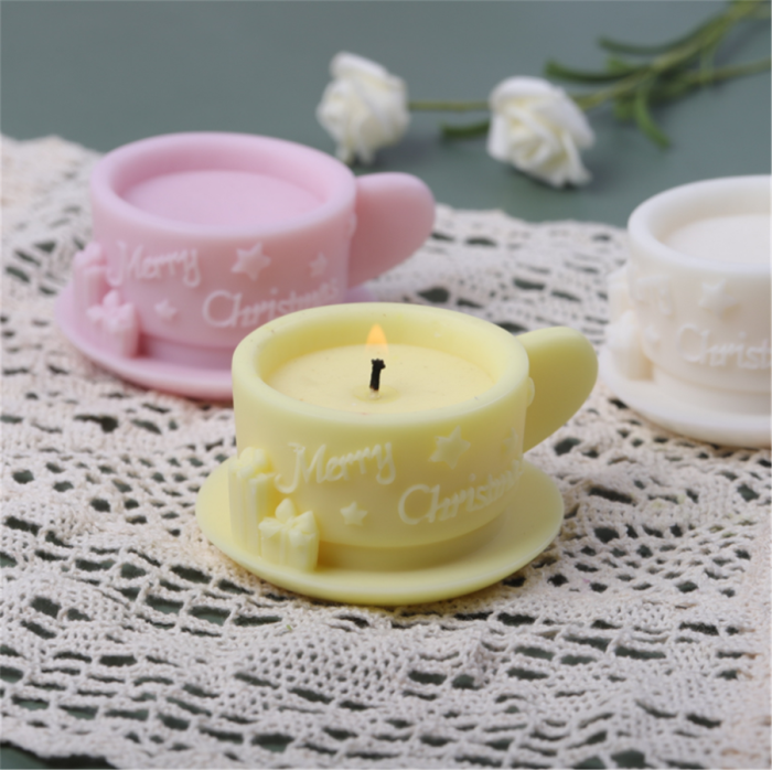 Happy Christmas English letter cup silicone mold DIY aromatherapy candle coffee cup mold cake baking mold