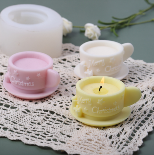 Happy Christmas English letter cup silicone mold DIY aromatherapy candle coffee cup mold cake baking mold