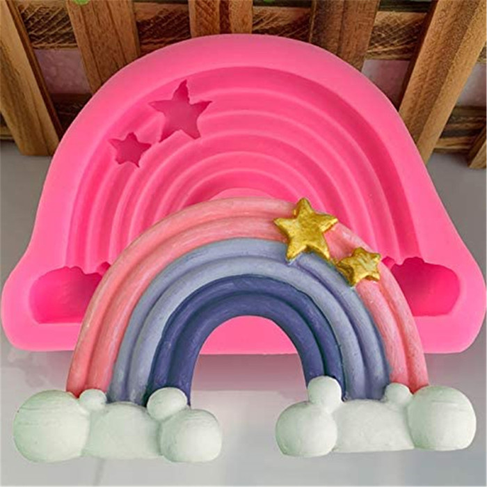 Large Size Rainbow Cake Fondant Mold, Rainbow Silicone Mold for Chocolate Gum Paste Sugar Craft Cake Topper Decoration Polymer Clay Epoxy Resin Baby Shower Party Supplies