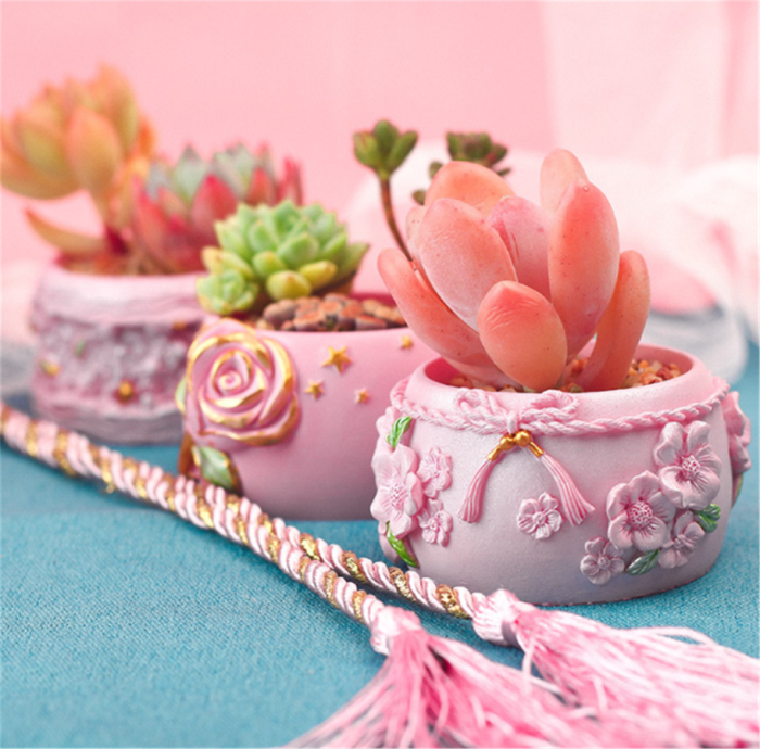 Flower Pot Concrete Cement Mold for Succulent Plants Shape Plaster Storage Box Silicone Molds