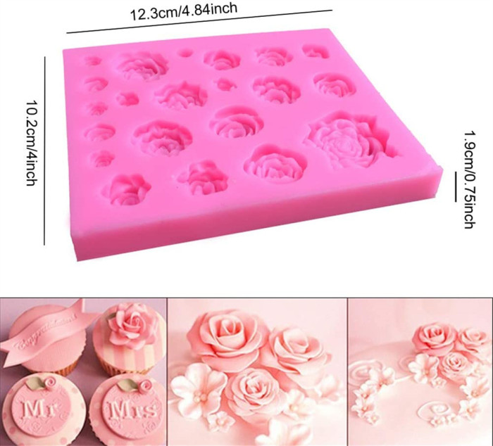 Roses Flower Silicone Mold, Mini Rose Silicone Cake Cupcake mold, Flower Shape Fondant Mold for Chocolate, Polymer Clay, Crafting Projects & Cake Decoration