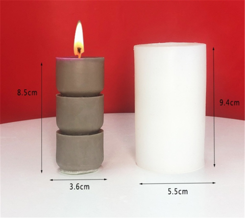 3D Column Candle Silicone Mold, Cylinder Handmade Soap Aromatherapy Molds Three-Stage Pillar DIY Crafts Polymer Clay Candy Chocolate Cake Moulds Home Decoration