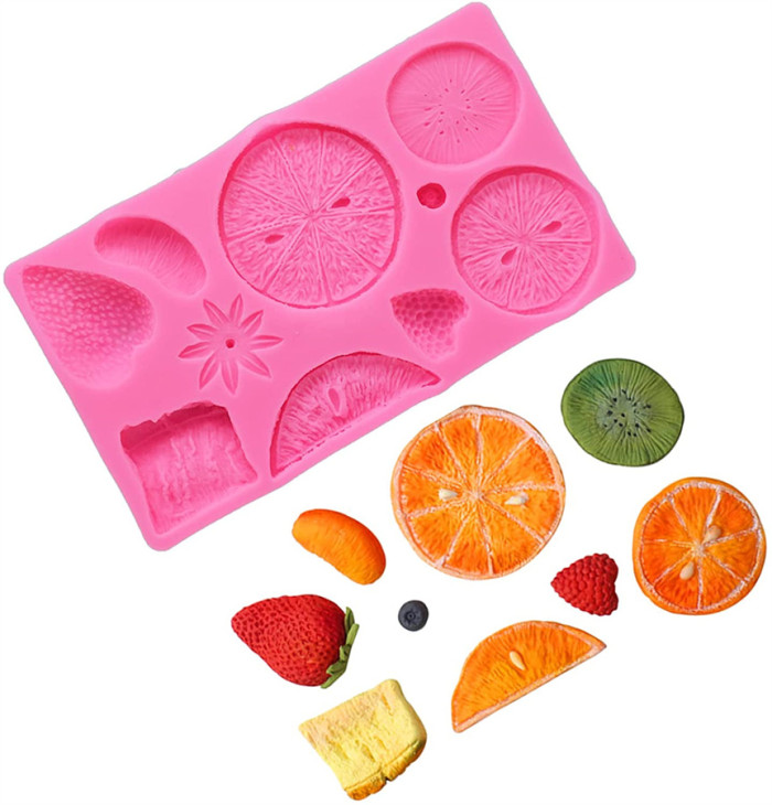 Fruit Silicone Fondant Mold Strawberry Lemon Kiwi Fruit Tangerine Slice Blueberry Raspberry Silicone Chocolate Candy Mold Cake Decorating Tool Polymer Clay Epoxy Resin Mold