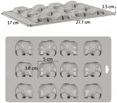 12 Cavities Elephant Chocolate Candy Silicone Mold Gummy Fat Bomb Mould Resin Clay Mini Soap Crayon Mold Ice Cube Tray Cake Cookie Baking Pan for Baby Shower
