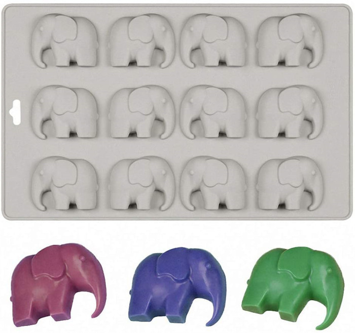 12 Cavities Elephant Chocolate Candy Silicone Mold Gummy Fat Bomb Mould Resin Clay Mini Soap Crayon Mold Ice Cube Tray Cake Cookie Baking Pan for Baby Shower