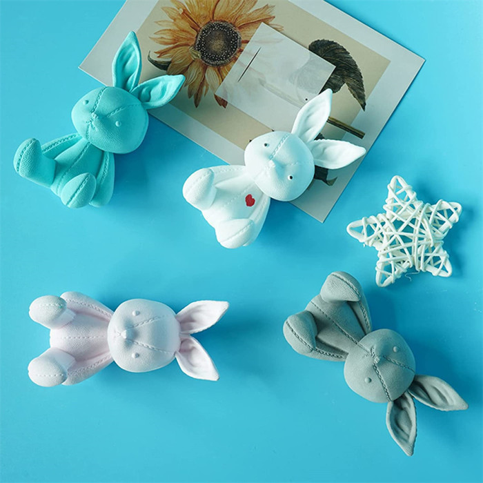 3D Rabbit Silicone Soap Mold Easter Day Bunny Shape Fondant Cake Decorating Mould, DIY Baking Moulds Bunny Cake Chocolate Mold for Easter Handmade Soap Pastry Cake Dessert Decoration