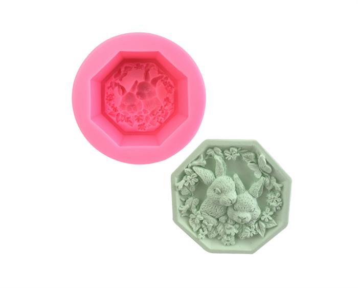 Octagon Frame Rabbit with Flowers Silicone Soap Mold Easter Bunny Handmade Soap Mold DIY Handicraft Clay Resin Aroma Stone Moulds Easter Day Gift