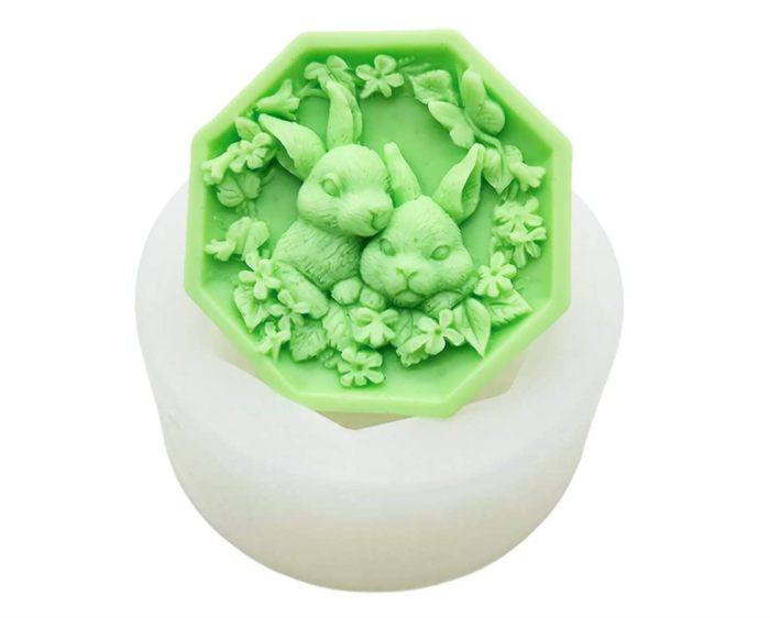 Octagon Frame Rabbit with Flowers Silicone Soap Mold Easter Bunny Handmade Soap Mold DIY Handicraft Clay Resin Aroma Stone Moulds Easter Day Gift