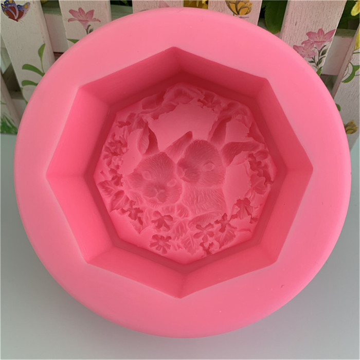 Octagon Frame Rabbit with Flowers Silicone Soap Mold Easter Bunny Handmade Soap Mold DIY Handicraft Clay Resin Aroma Stone Moulds Easter Day Gift