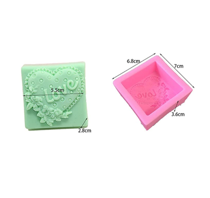 3D Square Soap Moulds Love Heart Design Silicone Mold DIY Silicone Mold for Soap Making