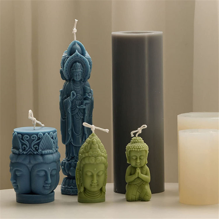 3D Buddha Statue Silicone Mold for Candle Making Handmade Soap Molds Polymer Clay Maker Mould DIY Craft epoxy Resin molds Unique(Random color）