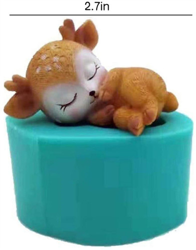 Creative Cute 3D Animal Sleeping Deer Mold DIY Resin Mold Chocolate Candy Cupcake Fondant Cake Decoration Tools（Random color）