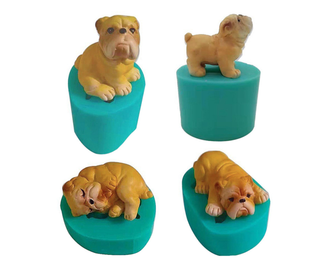 4 pieces of 3D dog shape silicone mold Bulldog chocolate animal gypsum resin baking cake decoration mold (random color)