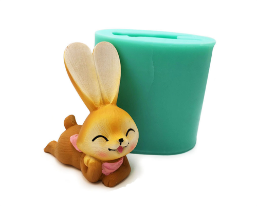 3D rabbit silicone mold Cake Decoration Easter ice sculpture gypsum mold resin decoration mold(Random color)