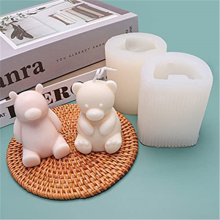 Cute Polar Bear Scented Candle Mold 2 Pack Bear Mold Silicone Mold for Candles Home Decoration Silicone Mold for Resin Bear Resin Mold Cartoon Mold