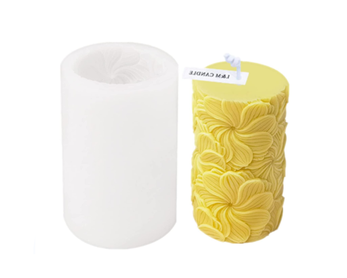 Swirl Flowers Cylinder Candle Silicone Mold, Pillar Candle Mold for Soap, Fondant, Chocolate, Bath Bomb, Crayon, Wax, Polymer Clay