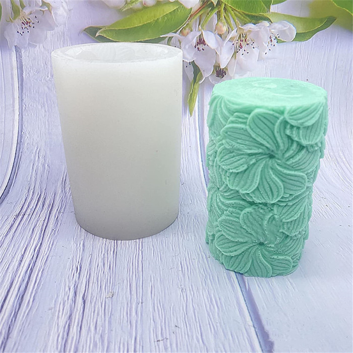 Swirl Flowers Cylinder Candle Silicone Mold, Pillar Candle Mold for Soap, Fondant, Chocolate, Bath Bomb, Crayon, Wax, Polymer Clay