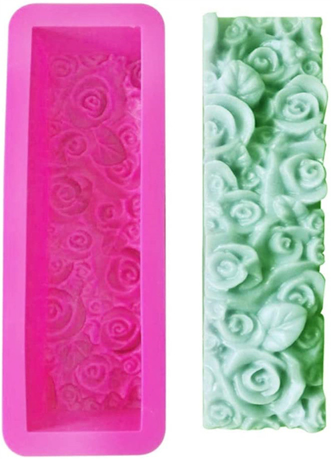 Silicone Soap Moulds with Rose Pattern, Rectangular Soap Moulds Square Silicone Mould Handmade Loaf Bar Mould