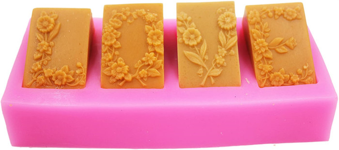 4 Cavity Love Flowers Mould  Art Silicone Soap Craft DIY Handmade Candle Molds