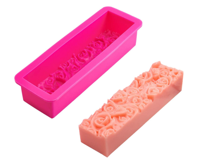 Silicone Soap Moulds with Rose Pattern, Rectangular Soap Moulds Square Silicone Mould Handmade Loaf Bar Mould