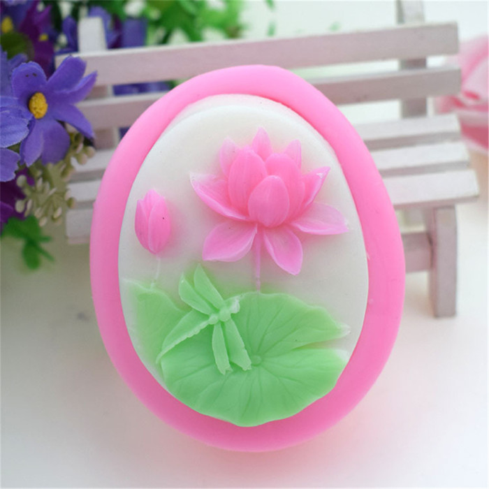 Cute 3D Lotus Pond Leaf Dragonfly Manual Soap Dye Cake Model Baking Silicone Mold Women Baking Square Round Decor