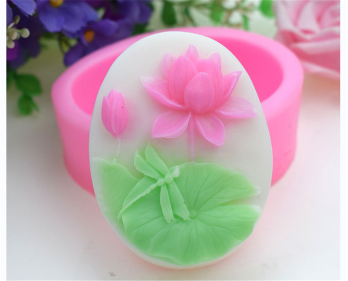 Cute 3D Lotus Pond Leaf Dragonfly Manual Soap Dye Cake Model Baking Silicone Mold Women Baking Square Round Decor