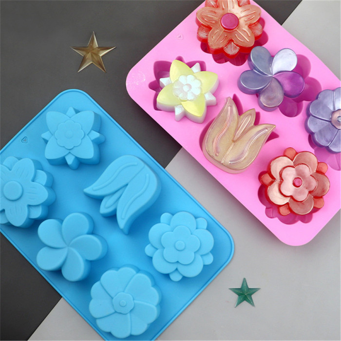 6 Cavity Flowers Tulip Silicone Mold for DIY Cake Chocolate Panna Cotta Pudding Jelly Baking Soap molds