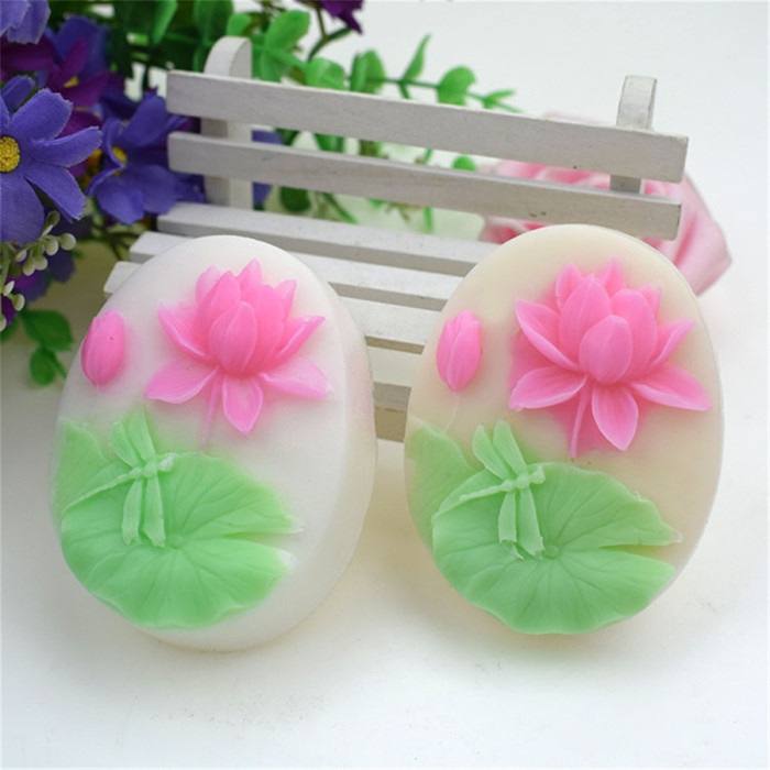 Cute 3D Lotus Pond Leaf Dragonfly Manual Soap Dye Cake Model Baking Silicone Mold Women Baking Square Round Decor