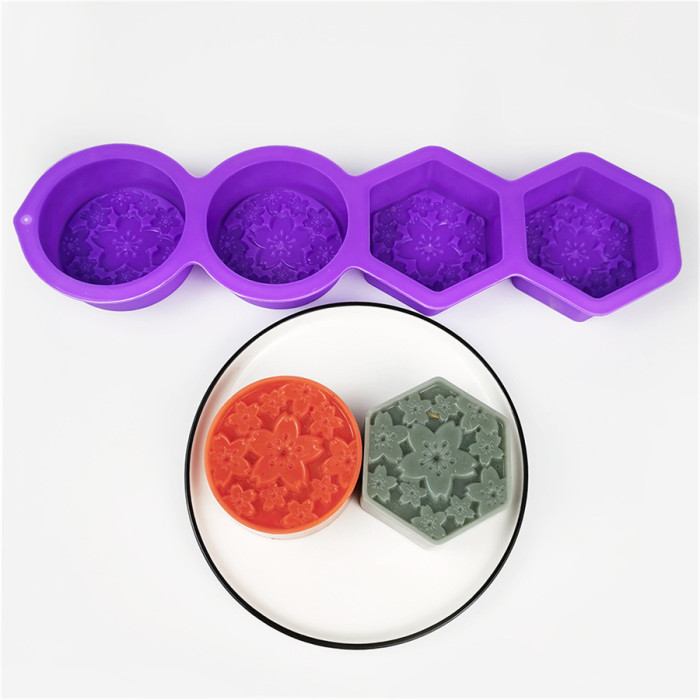 Four hole flower silica gel mold round soap mold hexagonal soap mold manual soap DIY Candle Mold