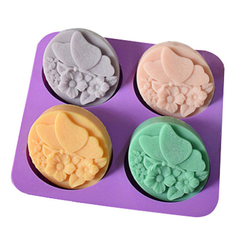 4 Cavities Flower Butterfly Oval Bath Soap Silicone Mold  Fairy Fondant Chocolate Candy Cake Decorating Baking Tools Silicone Candle Mold Polymer Clay Mould