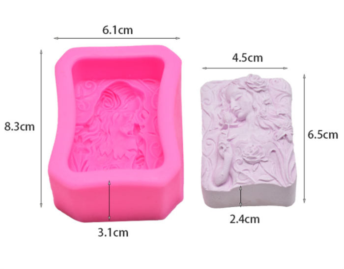 Young Girl with Rose Soap Mold - Teenage Maiden with Flowers Craft Art Silicone Mold for Handmade Soap, Bath Bomb, Lotion bar, Chocolate, Jello, Crayon, Wax