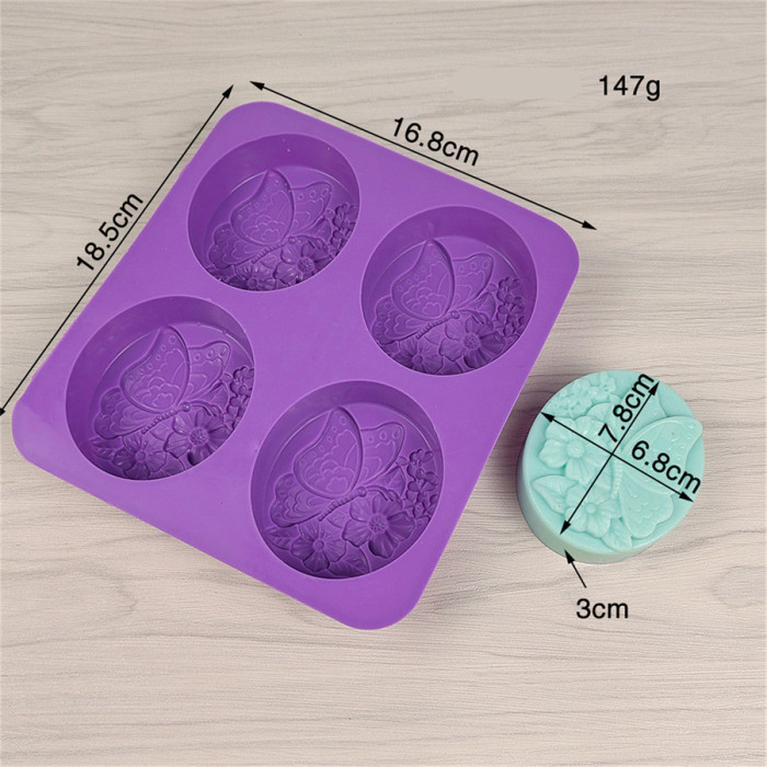 4 Cavities Flower Butterfly Oval Bath Soap Silicone Mold  Fairy Fondant Chocolate Candy Cake Decorating Baking Tools Silicone Candle Mold Polymer Clay Mould