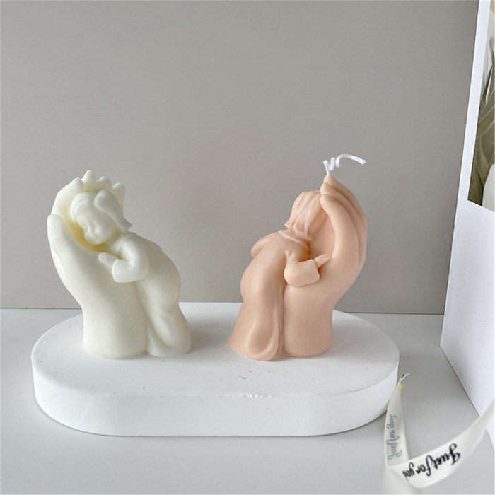Mother's hand scented candle silicone mold mother's hand touched the little girl's plaster candle mold