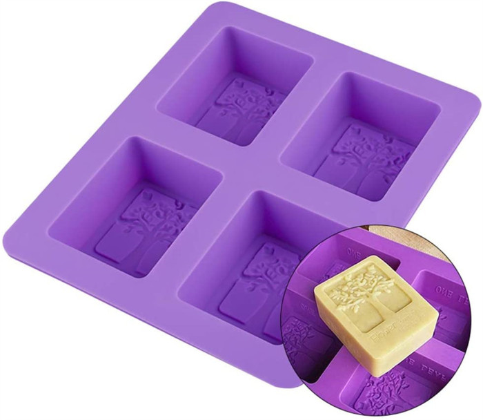 4 Cavities Rectangle Tree of Life Silicone Soap Bar and Resin Mold for DIY Soap Making