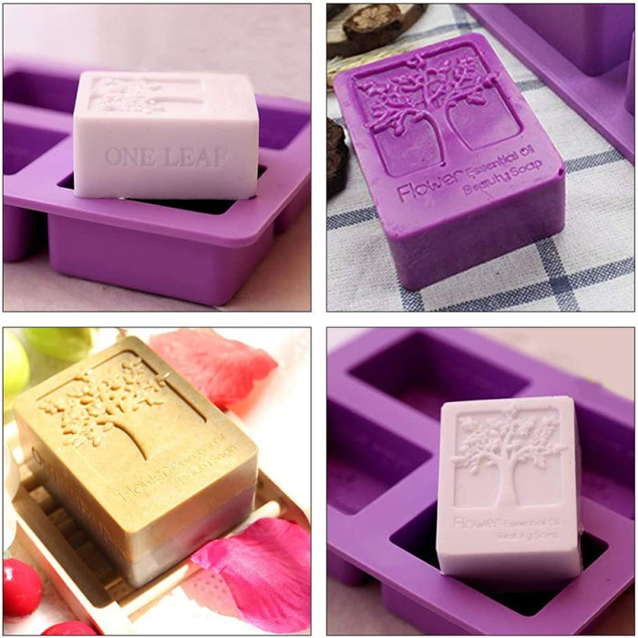 4 Cavities Rectangle Tree of Life Silicone Soap Bar and Resin Mold for DIY Soap Making