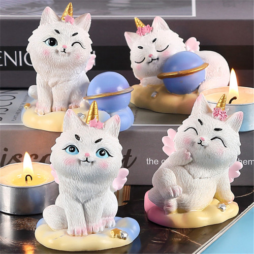 Cat Epoxy Resin Silicone Mold Horned Dragon Kitten Spirit Animal for Polymer Clay, Soap, Candle, Cake making，Plaster dropping mould