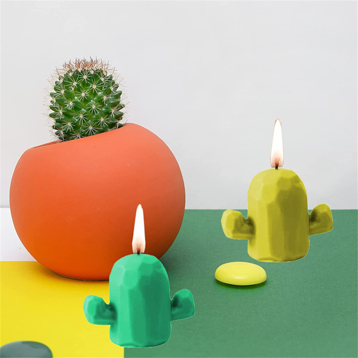 Diamond Cactus Candle Mold, 3D Cactus-Shaped Silicone Molds, Cactus-Shape Handmade Soap Plaster Epoxy Resin Moulds, Cactus Fondant Chocolate Mould, for DIY Ornaments Bath Bomb Clay Decorations