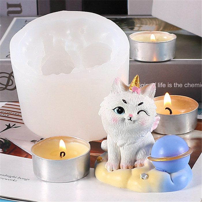 Cat Epoxy Resin Silicone Mold Horned Dragon Kitten Spirit Animal for Polymer Clay, Soap, Candle, Cake making，Plaster dropping mould